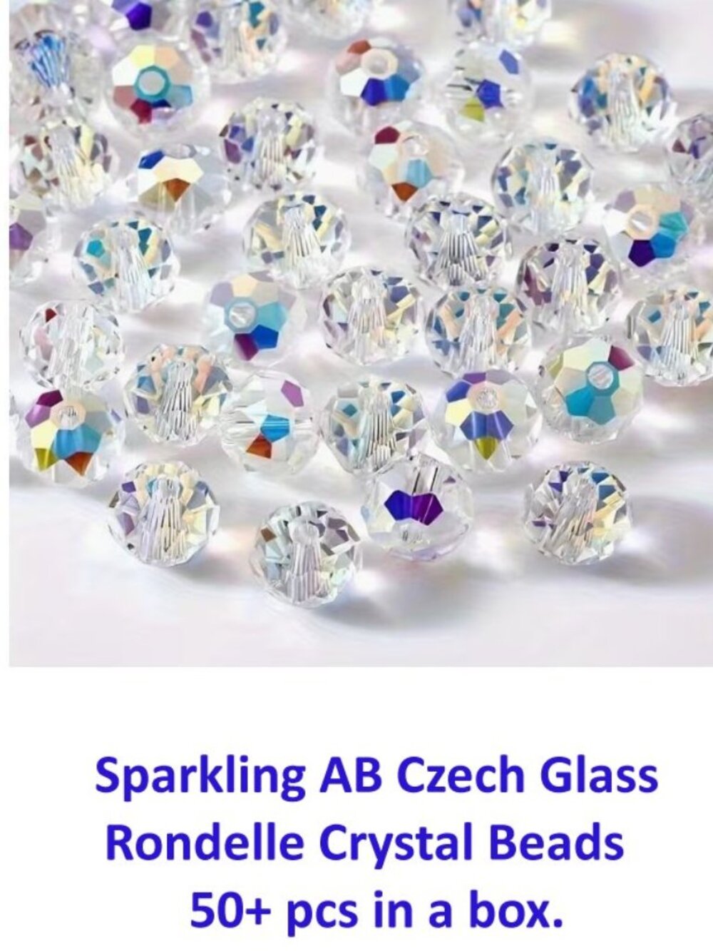 Sparkling AB Czech Glass Rondelle Crystal Beads 50+ pcs in a box.